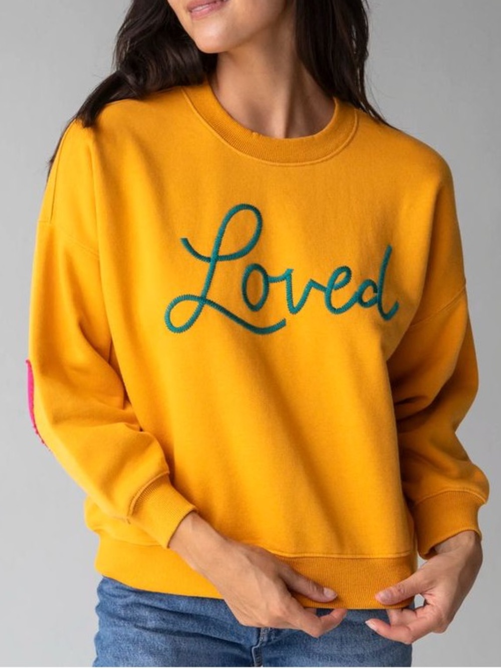 Women’s Natural Life “Loved” Heart On Your Sleeve Embroidered Sweatshirt Size L - Picture 1 of 6